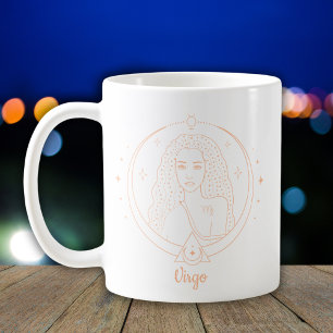 Virgo Zodiac Line Art White Peach Coffee Mug