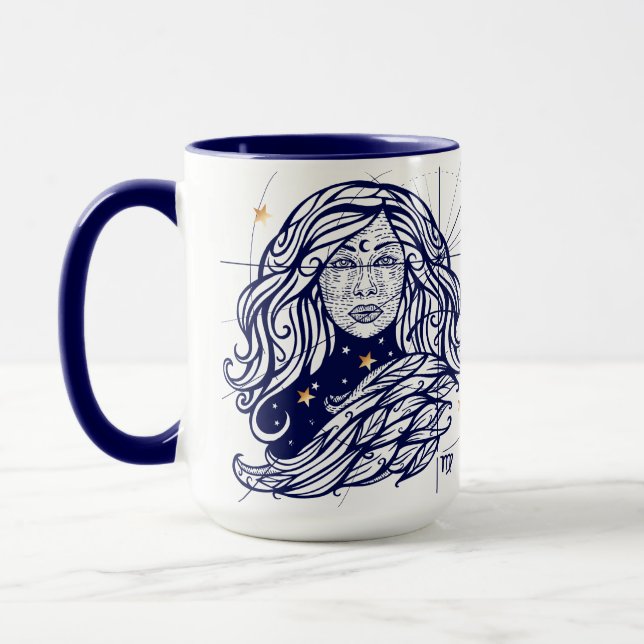 Virgo Zodiac Navy Blue & Gold Birth Mug (Left)