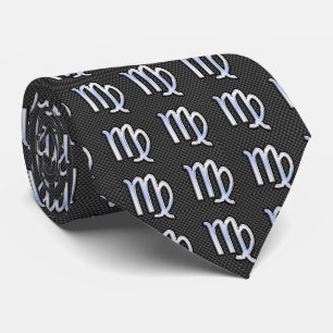 Virgo Zodiac on Charcoal Carbon Fibre Print Tie