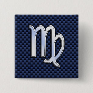 Virgo Zodiac on Navy Blue Carbon Fibre Print Style 2 Inch Square Button