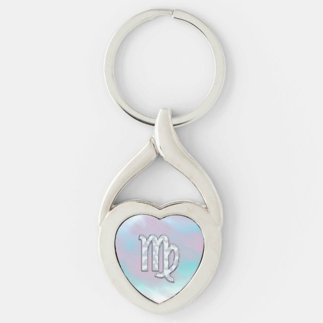 Virgo Zodiac on Pastels Nacre Mother of Pearl Keychain (Front)