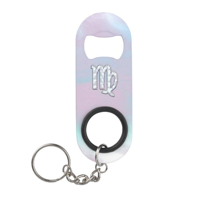 Virgo Zodiac on Pastels Nacre Mother of Pearl Keychain Bottle Opener (Front)