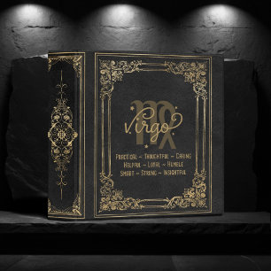 Virgo Zodiac Ornamental Black and Gold Album Binder