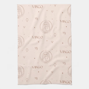 Virgo Zodiac Pattern in Brown and Burgundy Kitchen Towel