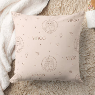 Virgo Zodiac Pattern in Brown and Burgundy Throw Pillow