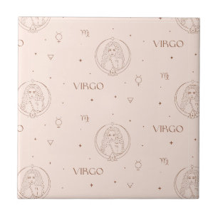 Virgo Zodiac Pattern in Brown and Burgundy Tile