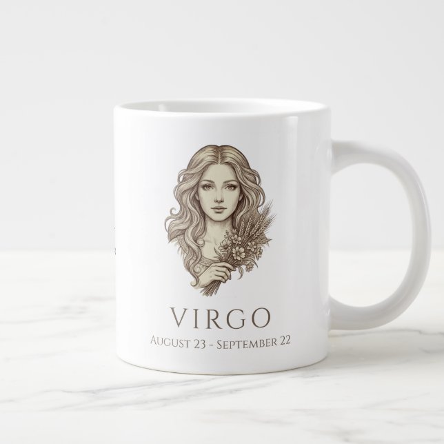 Virgo Zodiac Personalized Name & Birth Date Large Coffee Mug (Right)