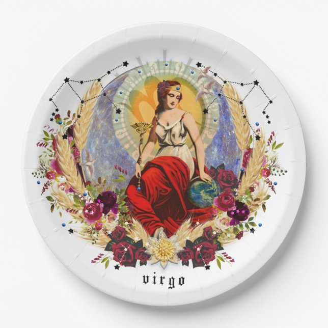 Virgo Zodiac September Birthday Party Paper Plate (Front)