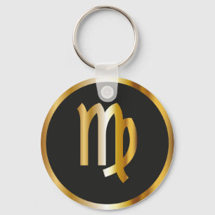 Virgo Zodiac Sign, Black & Gold Keychain
