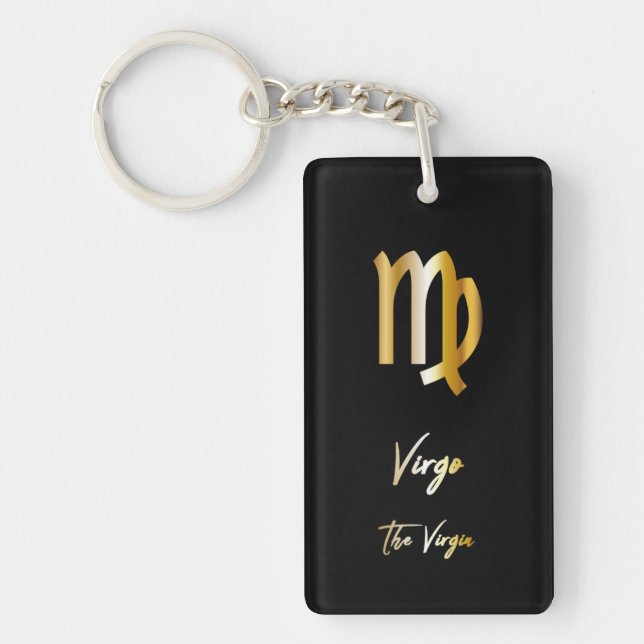 Virgo Zodiac Sign, Black & Gold Keychain (Front)