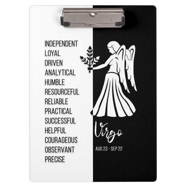 Virgo Zodiac Sign Black & White Clipboard (Front)