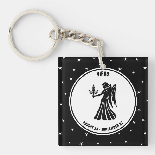Virgo Zodiac Sign, Black & White Keychain (Front)