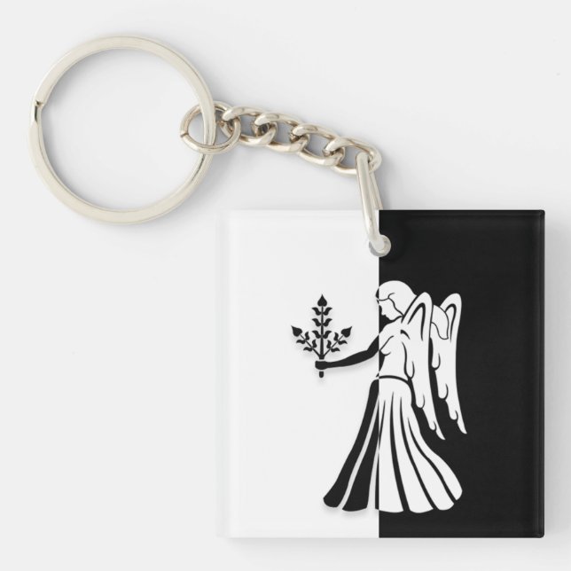 Virgo Zodiac Sign, Black & White Keychain (Front)