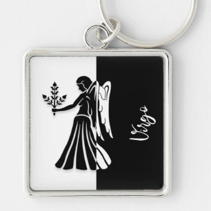 Virgo Zodiac Sign, Black & White Keychain