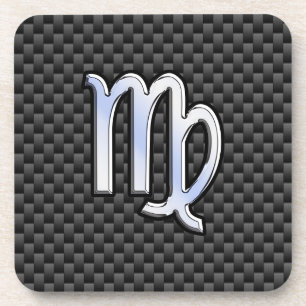 Virgo Zodiac Sign Charcoal Carbon Fiber Print Coaster