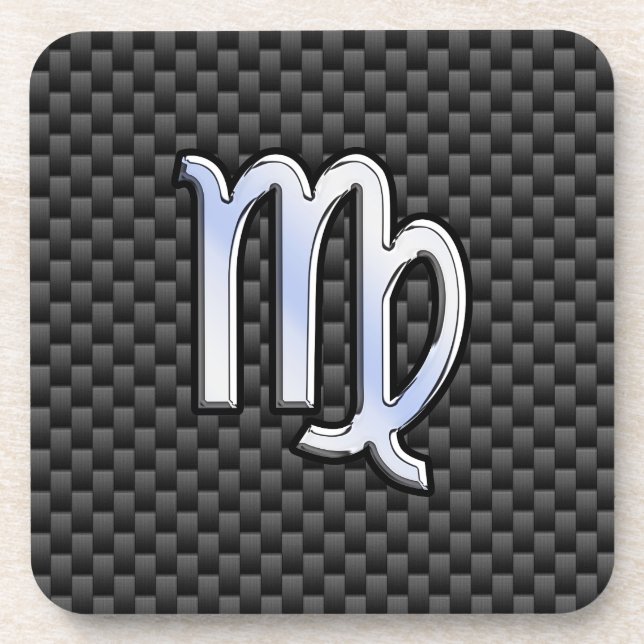 Virgo Zodiac Sign Charcoal Carbon Fiber Print Coaster (Front)