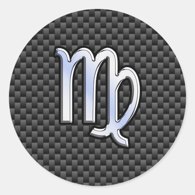 Virgo Zodiac Sign Charcoal Carbon Fibre Print Classic Round Sticker (Front)