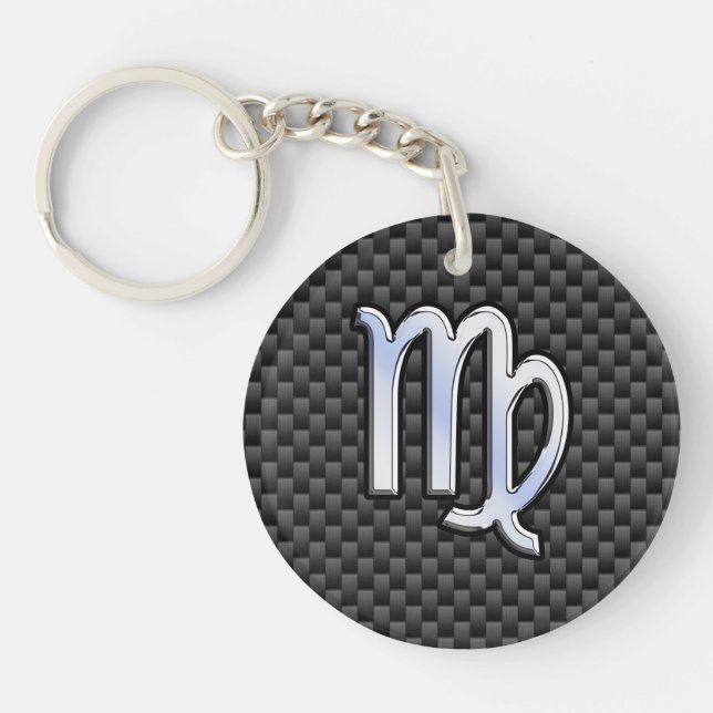 Virgo Zodiac Sign Charcoal Carbon Fibre Print Keychain (Front)
