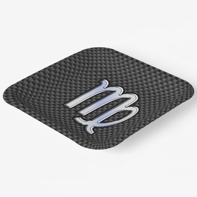 Virgo Zodiac Sign Charcoal Carbon Fibre Print Paper Plate (Angled)