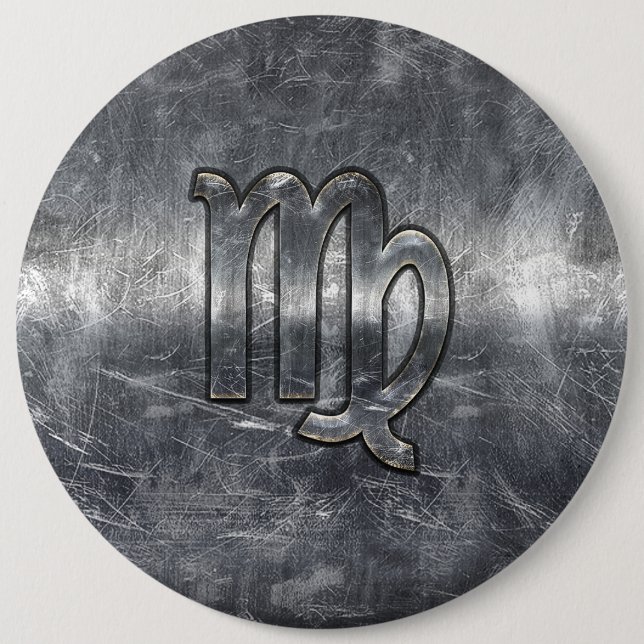 Virgo Zodiac Sign Grunge Distressed Style 6 Inch Round Button (Front)