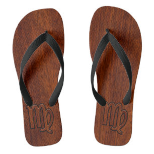 Virgo Zodiac Sign in Brown Mahogany Style Flip Flops