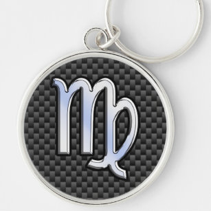 Virgo Zodiac Sign in Charcoal Carbon Fibre Print Keychain