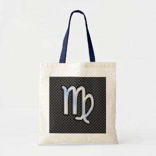 Virgo Zodiac Sign in Charcoal Carbon Fibre Print Tote Bag