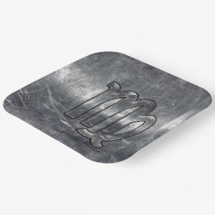 Virgo Zodiac Sign in Grunge Distressed Style Decor Paper Plate