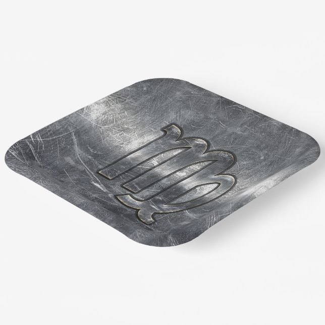 Virgo Zodiac Sign in Grunge Distressed Style Decor Paper Plate (Angled)
