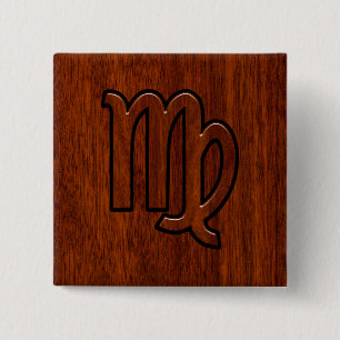 Virgo Zodiac Sign in Mahogany Style 2 Inch Square Button