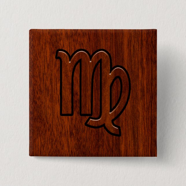 Virgo Zodiac Sign in Mahogany Style 2 Inch Square Button (Front)