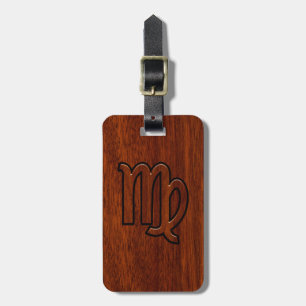 Virgo Zodiac Sign in Mahogany wood style decor Luggage Tag