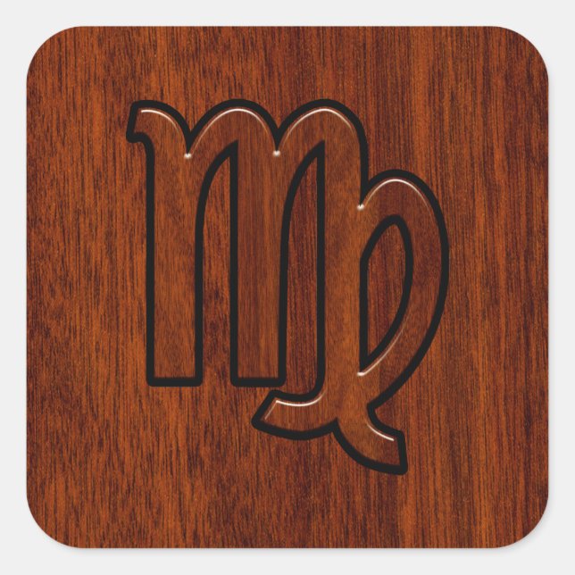 Virgo Zodiac Sign in Mahogany wood style decor Square Sticker (Front)