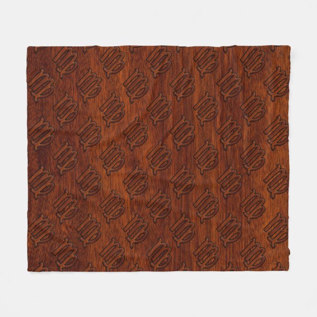 Virgo Zodiac Sign in Rich Mahogany Wood Style Fleece Blanket (Front (Horizontal))