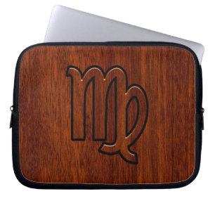 Virgo Zodiac Sign in Rich Mahogany Wood Style Laptop Sleeve