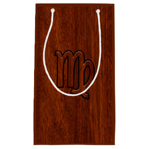 Virgo Zodiac Sign in Rich Mahogany Wood Style Small Gift Bag