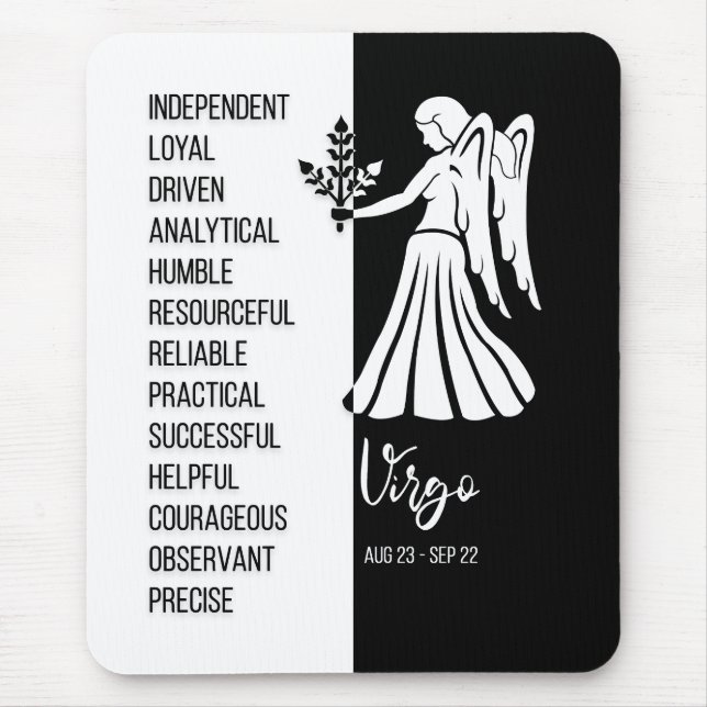 Virgo Zodiac Sign Mousepad, Black & White Mouse Pad (Front)