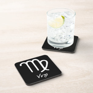 Virgo Zodiac Sign on Black Background Coaster