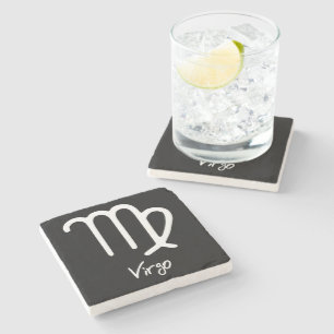 Virgo Zodiac Sign on Black Background Stone Coaster