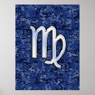 Virgo Zodiac Sign on Blue Digital Camouflage
