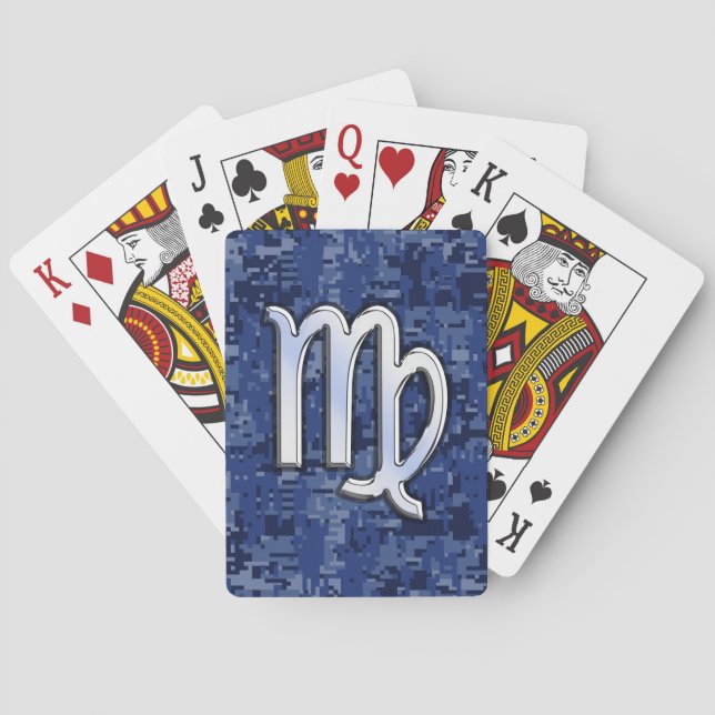 Virgo Zodiac Sign on Blue Digital Camouflage Playing Cards (Back)