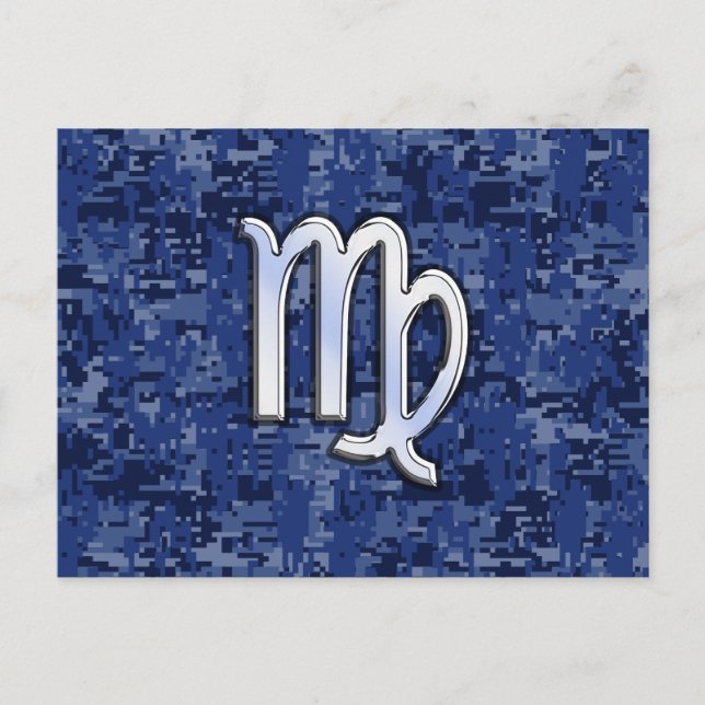 Virgo Zodiac Sign on Blue Digital Camouflage Postcard (Front)