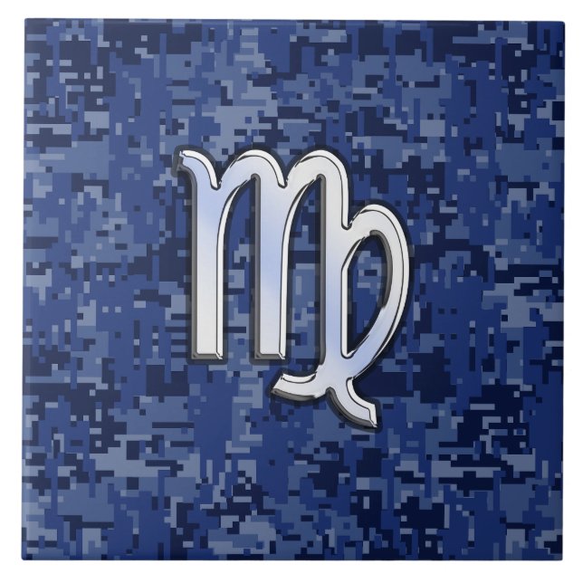 Virgo Zodiac Sign on Blue Digital Camouflage Tile (Front)