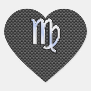 Virgo Zodiac Sign on Charcoal Carbon Fiber Print Heart Sticker
