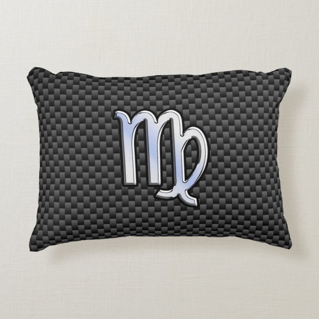 Virgo Zodiac Sign on Charcoal Carbon Fibre Print Accent Pillow (Front)