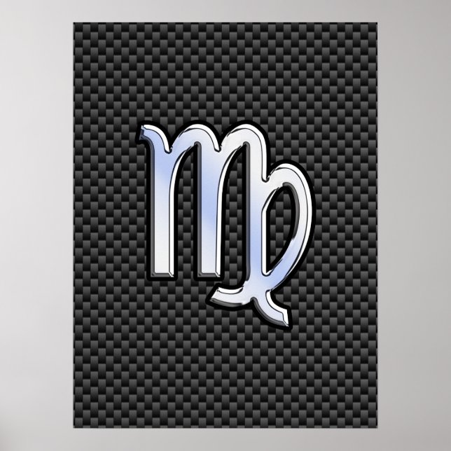 Virgo Zodiac Sign on Charcoal Carbon Fibre Style (Front)