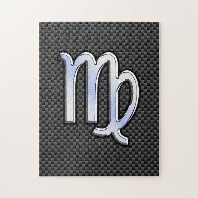Virgo Zodiac Sign on Charcoal Carbon Fibre Style Jigsaw Puzzle (Vertical)