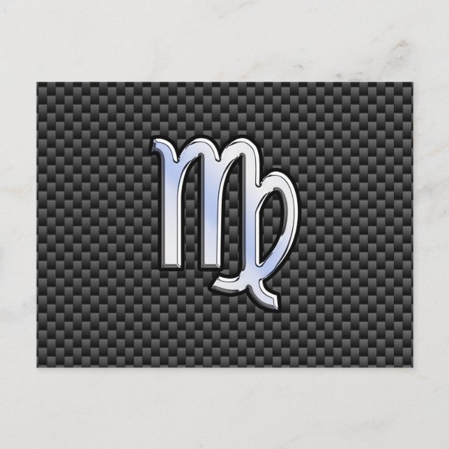 Virgo Zodiac Sign on Charcoal Carbon Fibre Style Postcard (Front)