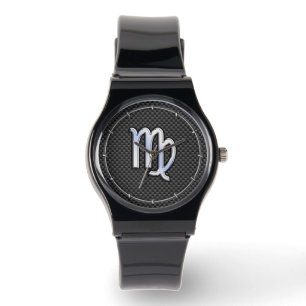 Virgo Zodiac Sign on Charcoal Carbon Fibre Style Watch