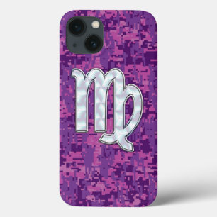 Virgo Zodiac Sign on Fuchsia Digital Camouglage iPhone 13 Case